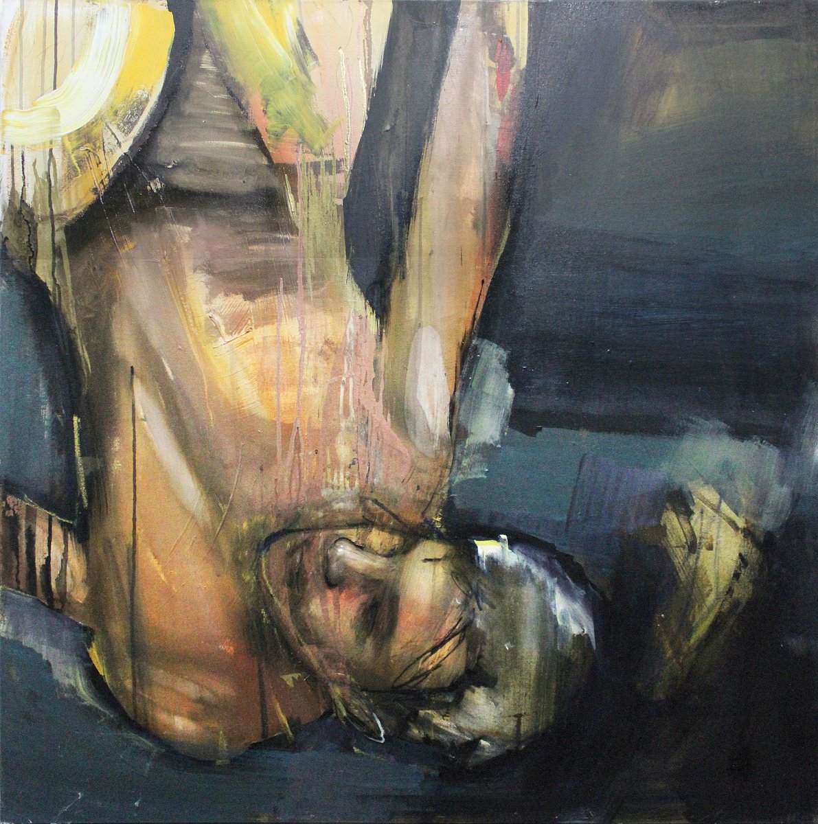 Expressive Portrait Oil Painting By Milos Hronec, 39 X 39", Existential Uncertainty, Original Artwork