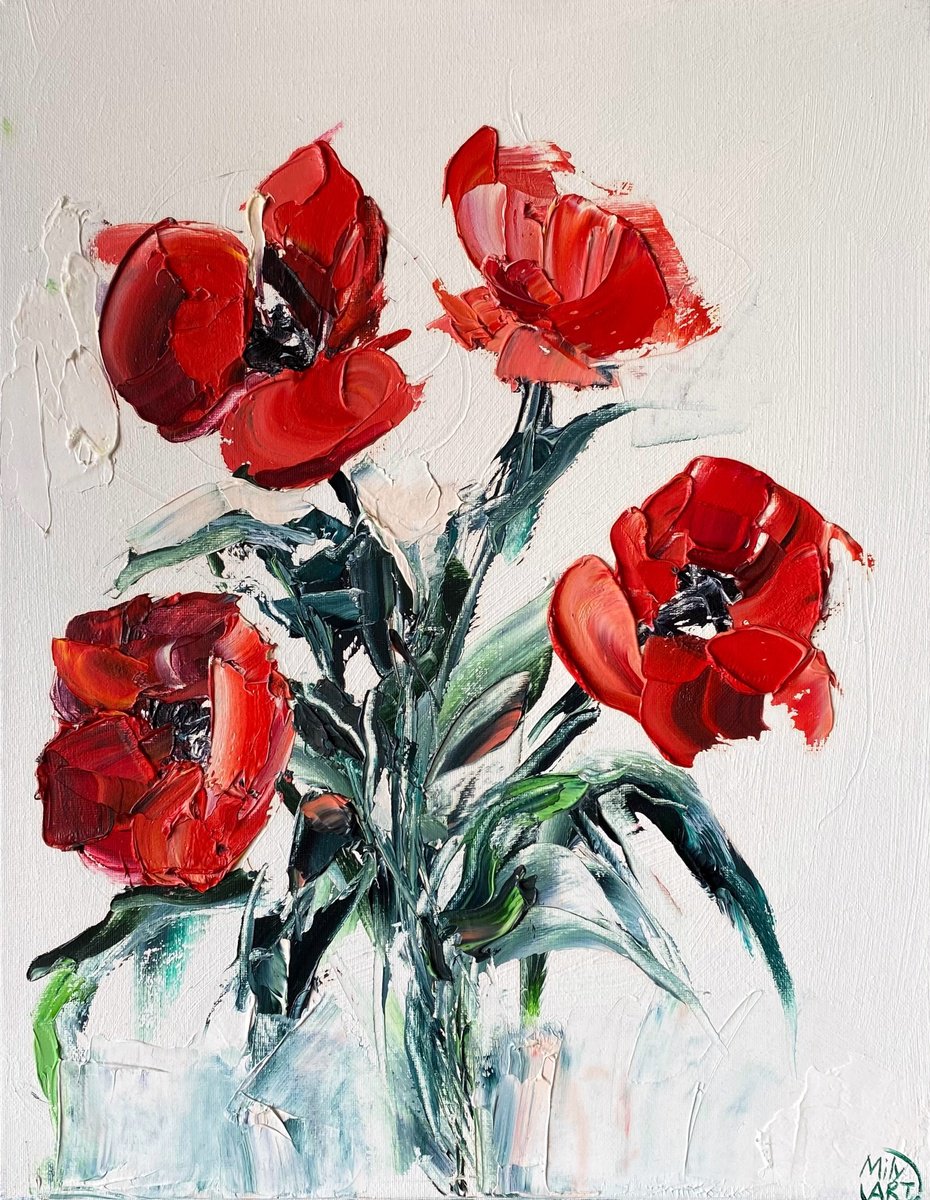 Scarlet Bloom Burst - Red Poppies By Mily Art, 14 X 18, Artwork For Sale On Artfinder
