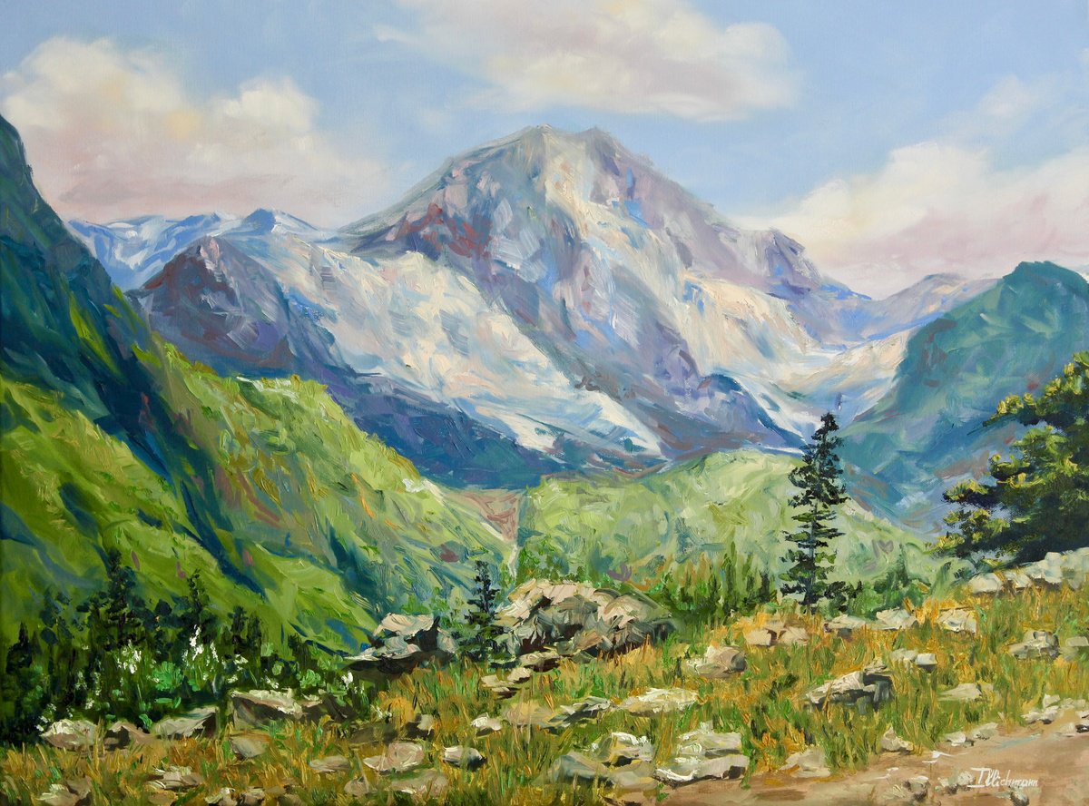 Impressionistic Landscape Oil Painting By Liza Illichmann, 31 X 24", Sculpted Horizons, Original Artwork