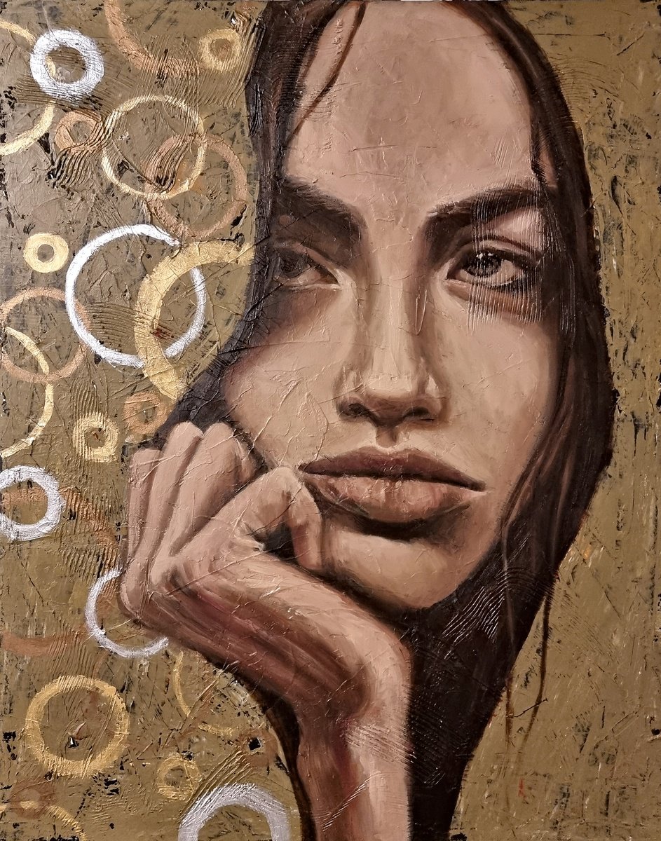 Expressive Portrait Oil Painting By Artmoods Tp, 16 X 20, Aigene. Bored, Original Artwork