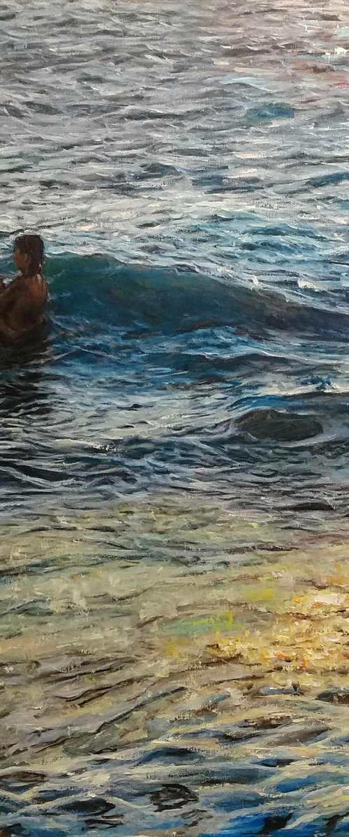 Tender Wave - seascape sunset painting by Leonid Plekhanov