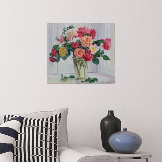 Roses in a glass vase
