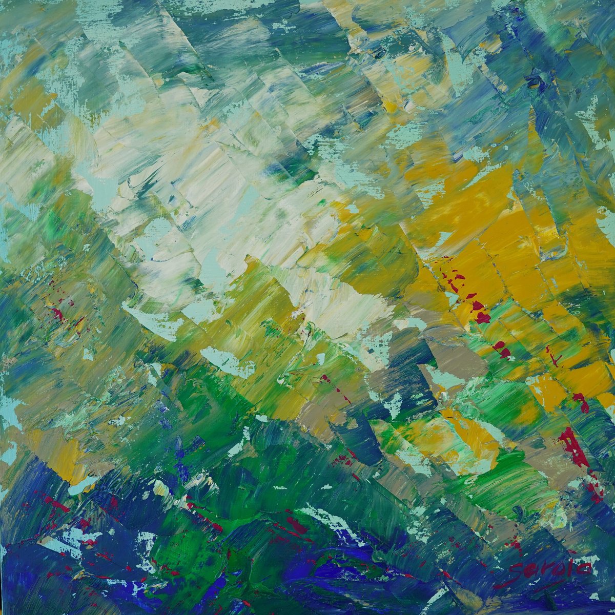 Abstract Landscape Oil Painting By Saroja Van Der Stegen, 12 X 12", Ref#:1309-30Q, Original Artwork