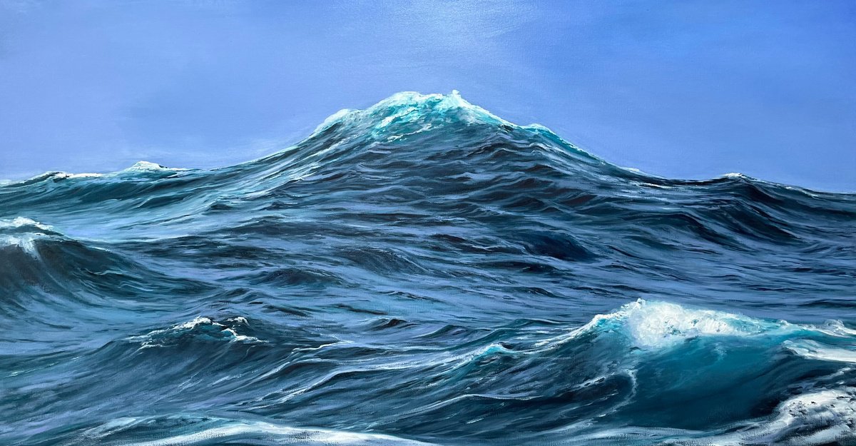 Photorealistic Landscape Oil Painting By Aflatun Israilov, 59 X 31, Ocean Waters, Original Artwork