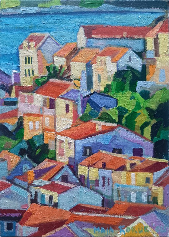 Red roofs  2, miniature,  2022