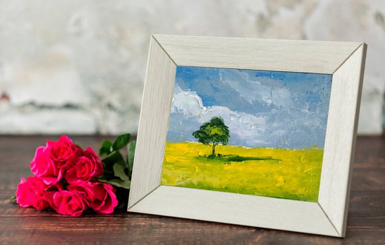 "The one" Oak Tree Painting Tree of Life Original Art Minimalism Landscape Artwork Small Oil Wall