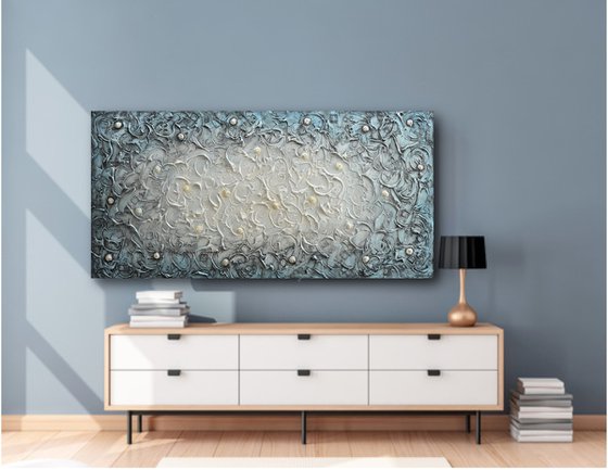 Blue Swirls - Wall Art Sculpture, Large Abstract Painting, Textured Contemporary Artwork