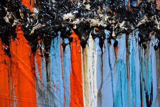 Reflections 240cm x 100cm Blue Orange Textured Abstract Art