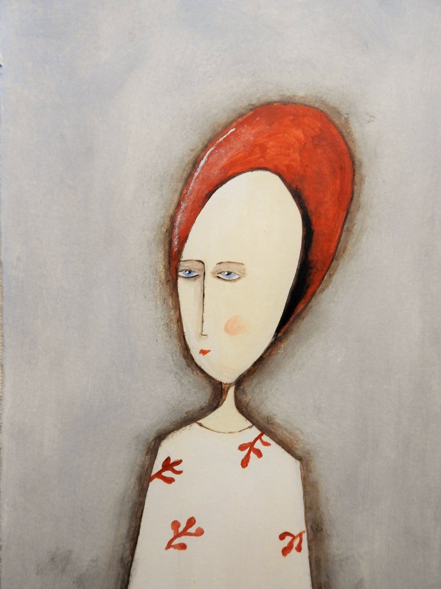 The coral Lady (small version) - oil on paper by Silvia Beneforti
