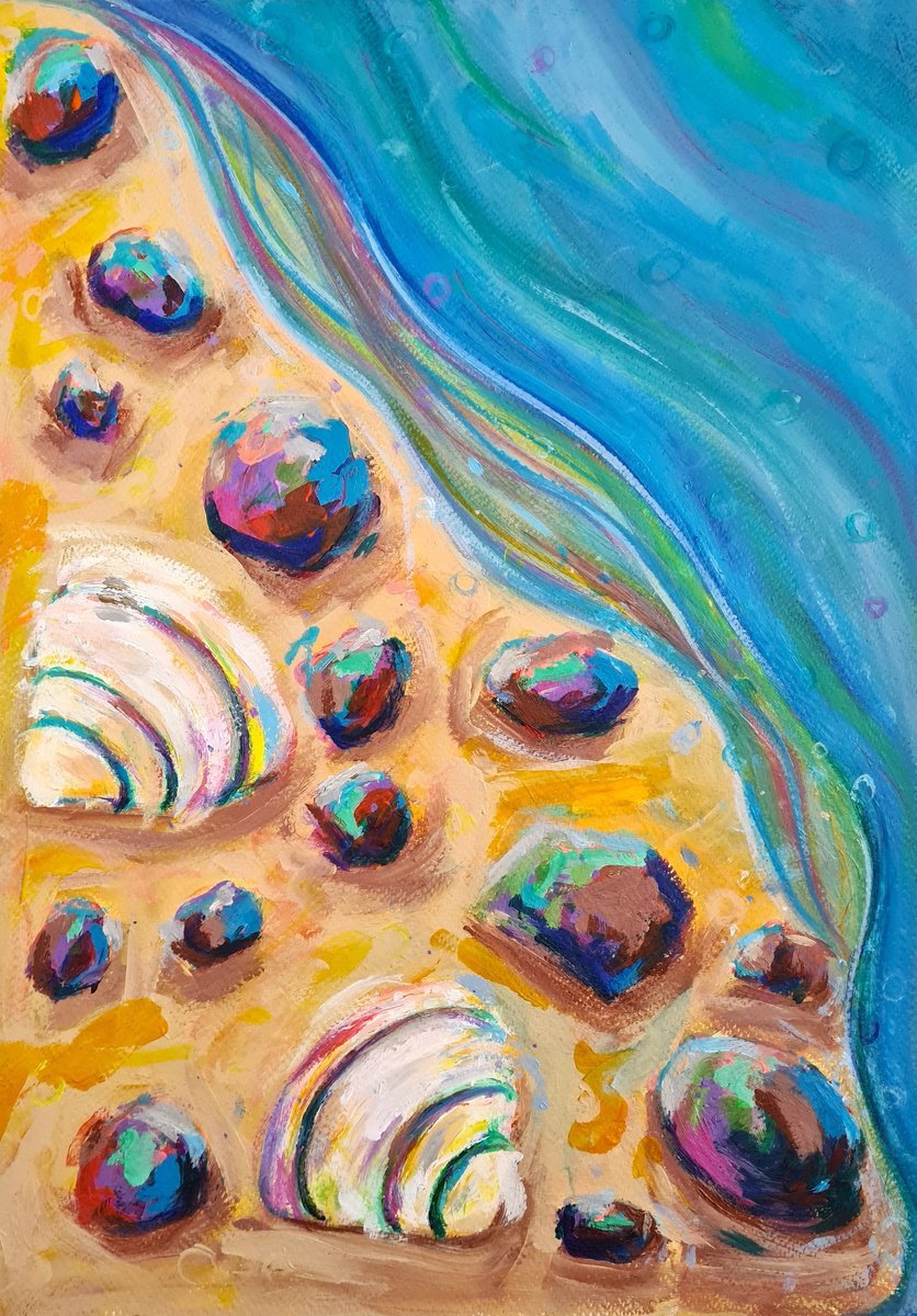 Impressionistic Landscape Acrylic Painting By Dawn Underwood, 12 X 17, Beach, Original Artwork