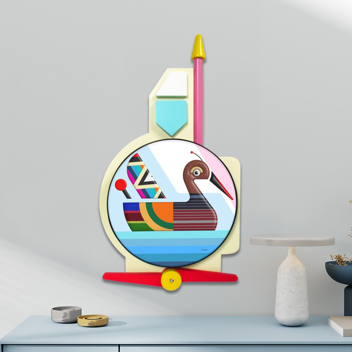 Urban And Pop Animal Wood Sculpture By Lanre Adefioye, 12 X 21", Steady In The Flow, Original Artwork