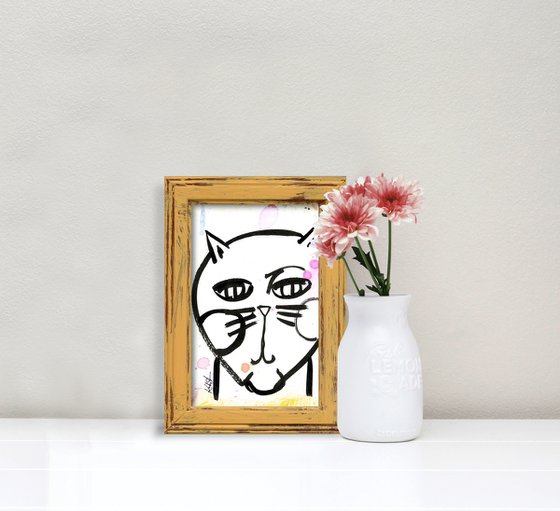 Brushstroke Kitty 3 - Framed Cat Painting by Kathy Morton Stanion