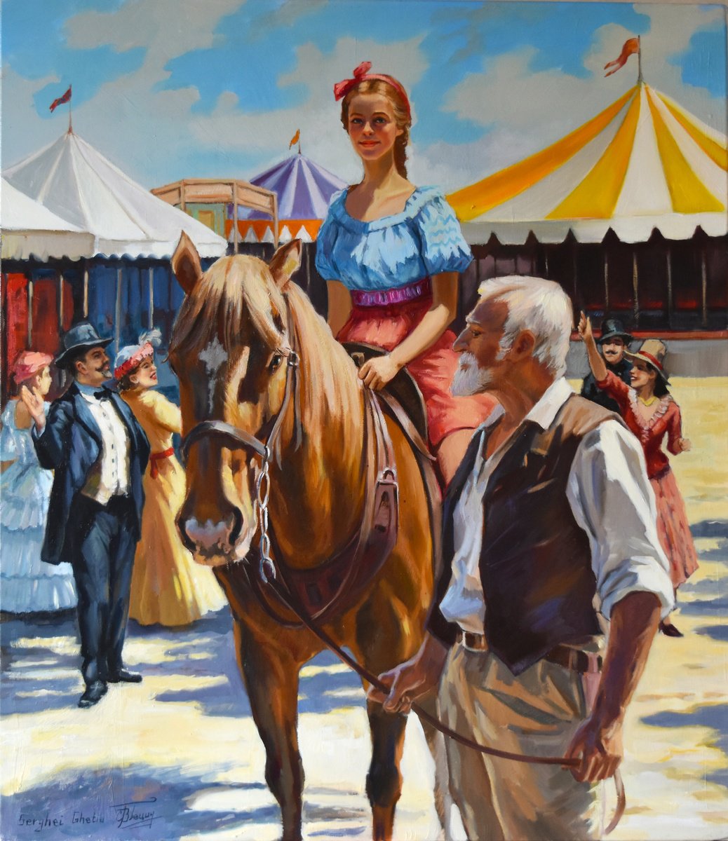Impressionistic Portrait Oil Painting By Serghei Ghetiu, 28 X 31", In The Circus Town, Original Artwork