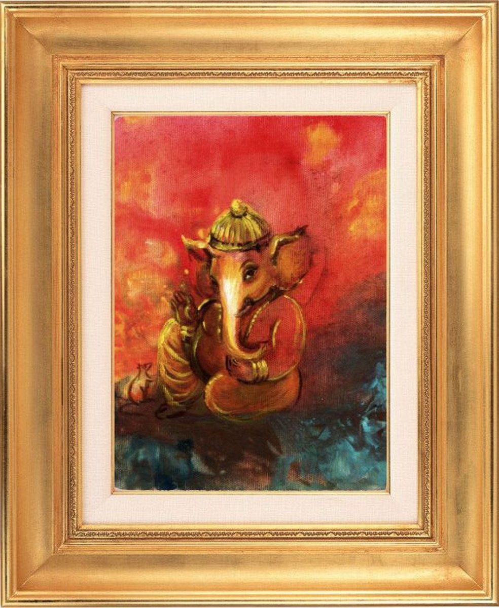 Lord Ganesha 8.25x 9.75 acrylic painting on canvas by Asha Shenoy