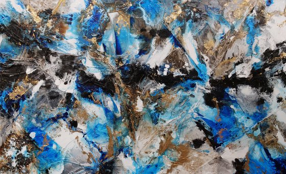 Coastal Grunge 250cm x 150cm Blue Rust Black Abstract Art