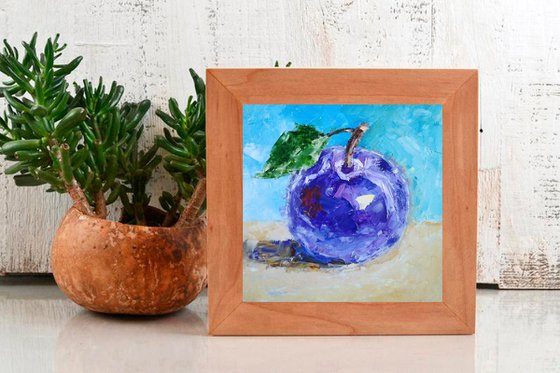 Plum Painting Fruit Original Art Berries Still Life Wall Art Small Oil Artwork