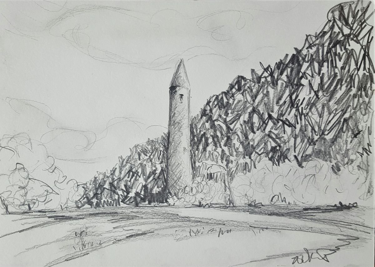 Round Tower Glendalough Co.Wicklow Ireland - FREE DELIVERY by Niki Purcell - Irish Landscape Painting