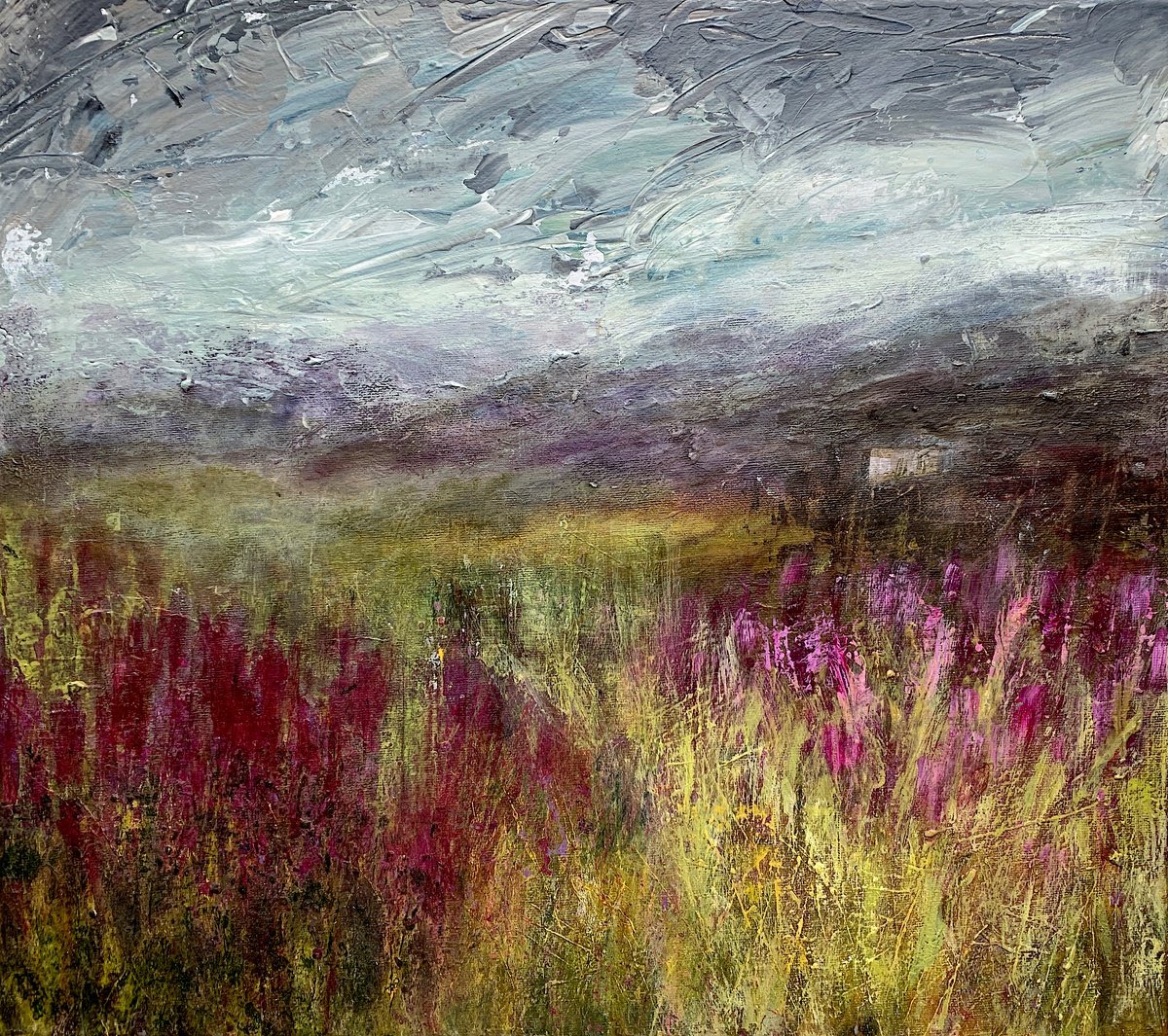 Impressionistic Landscape Acrylic Painting By Suzsi Corio, 20 X 17", Willowherb And Foxglove Meadow, Original Artwork