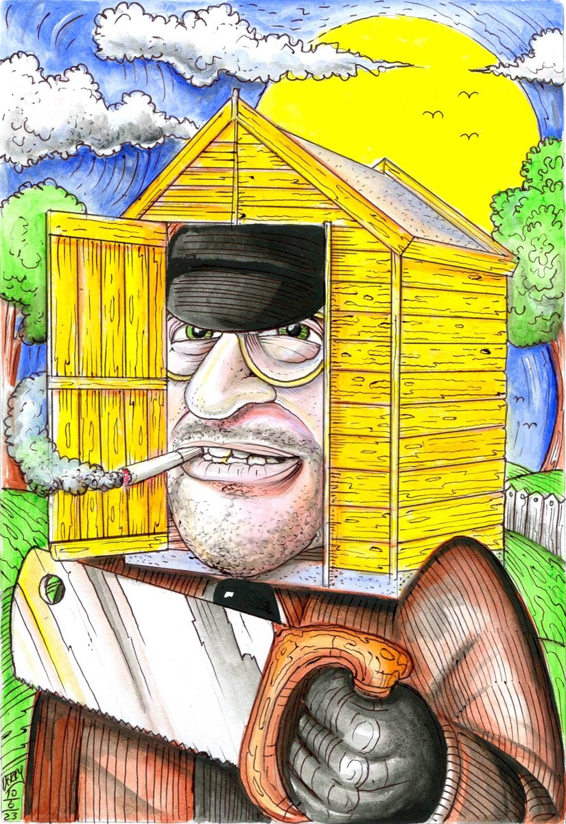 Surrealistic Portrait Drawing By Spencer John Derry, 8 X 12", Shed Man, Original Artwork