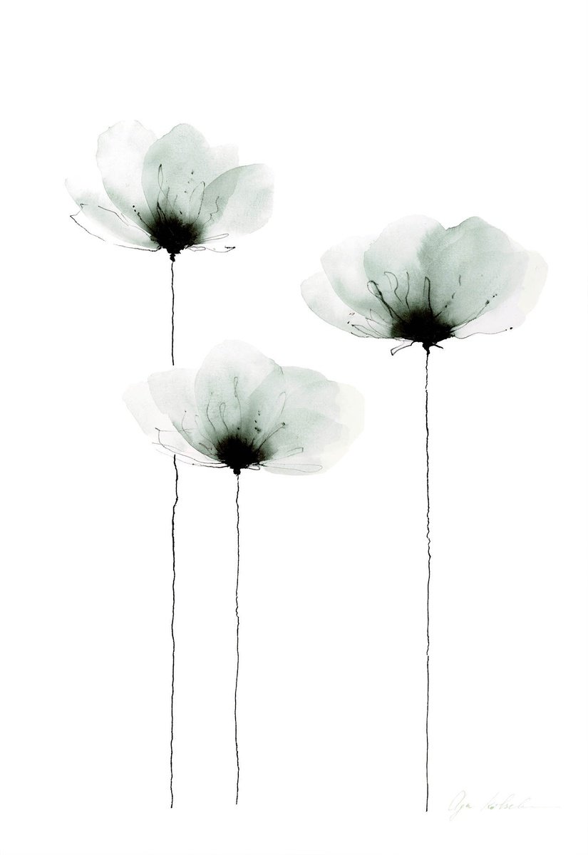 Minimalistic Flowers sage green watercolor. #1 by Olga Koelsch