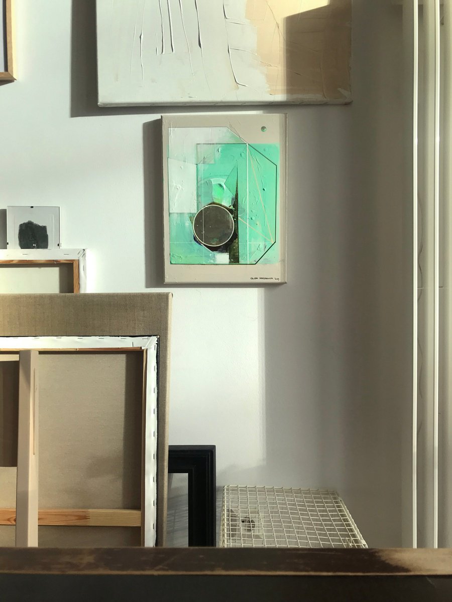 Abstract Acrylic Painting By Olga Hausmann, 12 X 16", Vetiver, Original Artwork