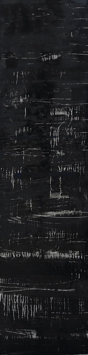 Abstract Oil Painting By Shelton Walsmith, 12 X 48", Noir + Far V.2, Original Artwork