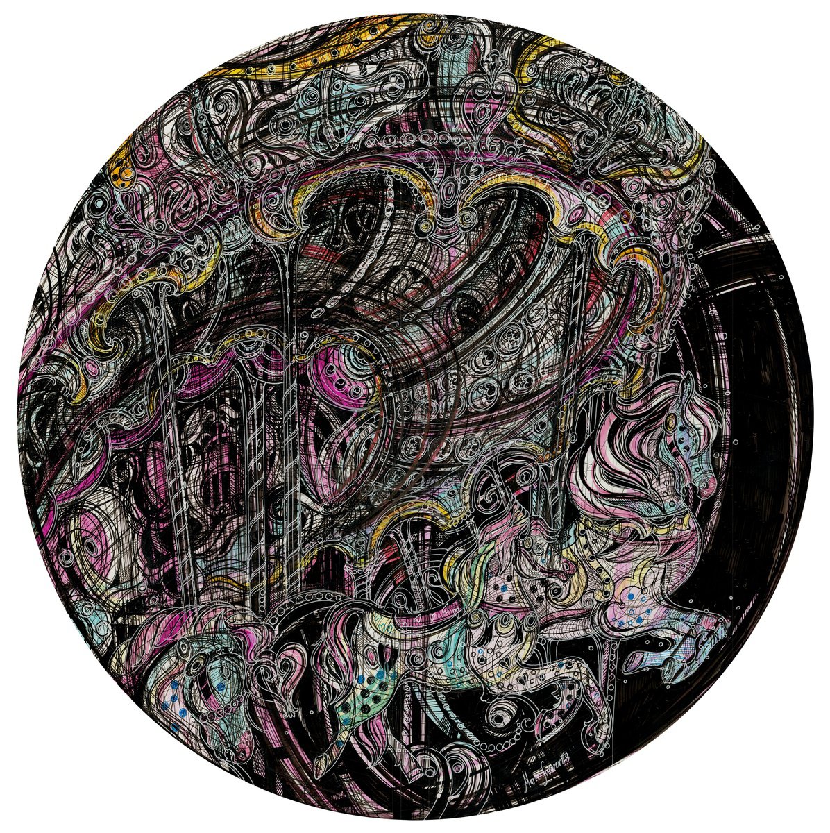 Impressionistic Transport Drawing By Maria Susarenko, 24 X 24", Venetian Carousel, Original Artwork