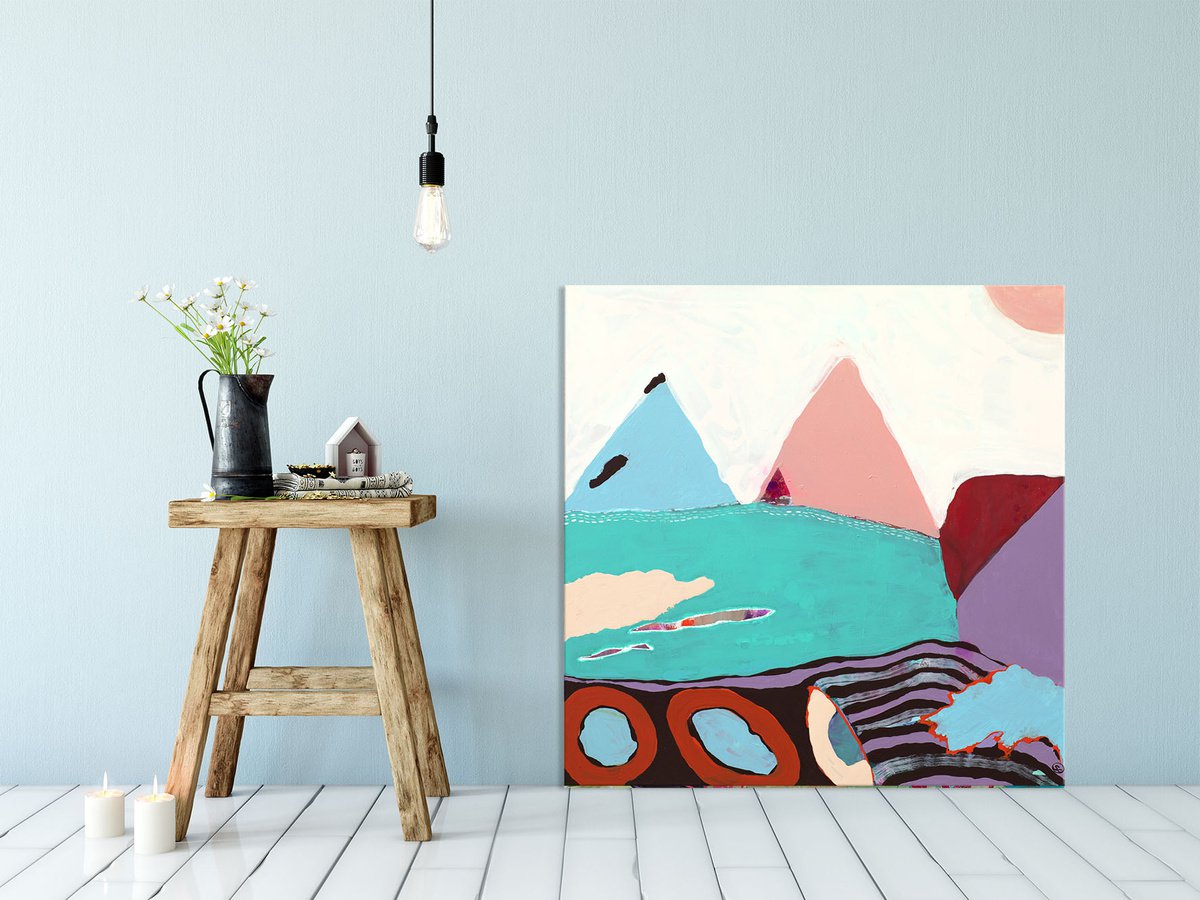 Expressive Landscape Acrylic Painting By Suzie Cumming, 30 X 30", Twin Peaks, Original Artwork