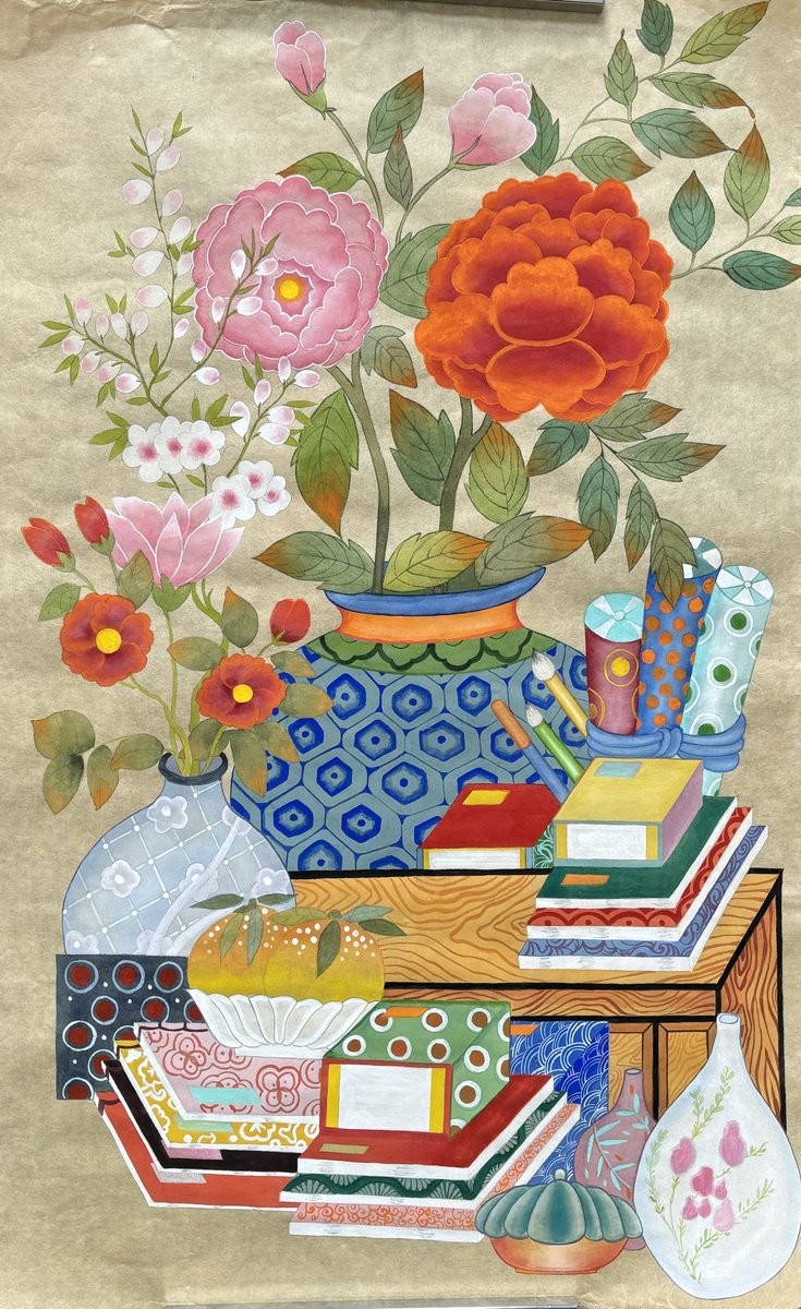 Still Life Painting By Sun-Hee Jung, 16 X 26", Study Room, Original Artwork