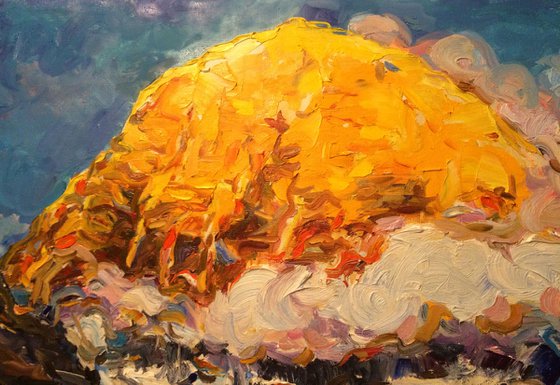 HIMALAYAS.  KAILASH MOUNT - landscape art, mountainscape, mountain, yellow sunset over the mountains 72x91