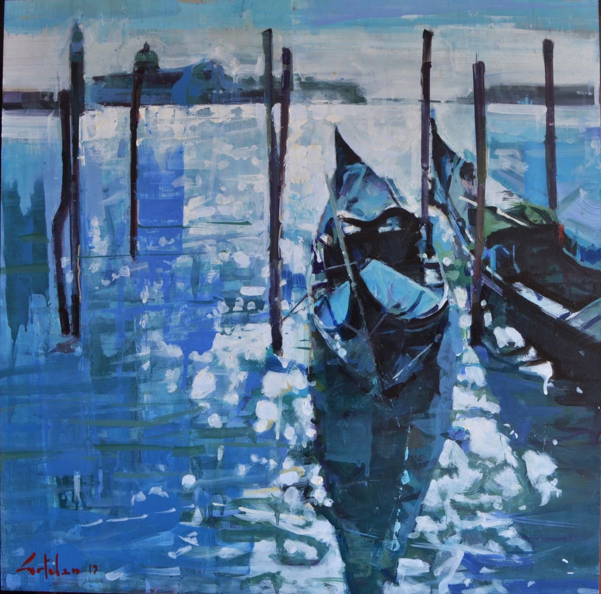 Two Gondolas By Marco Ortolan, 17 X 17, Artwork For Sale On Artfinder