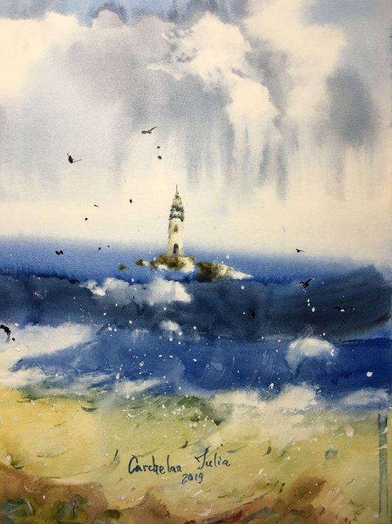 SOLD Watercolor "Seagulls meeting”