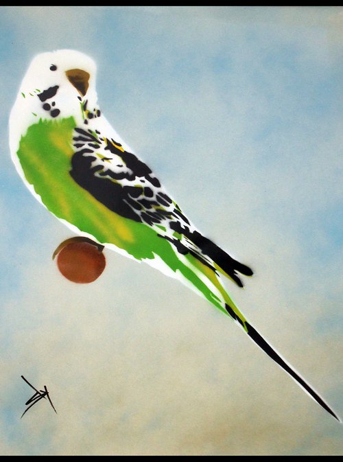 Grandma's other budgie (on paper) + free poem. by Juan Sly
