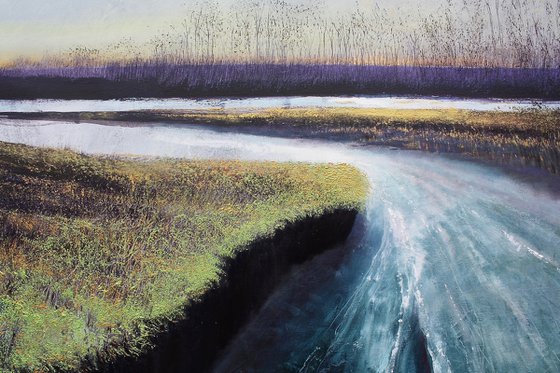 The East Marshland VI (Large Sunset Landscape Oil Painting).