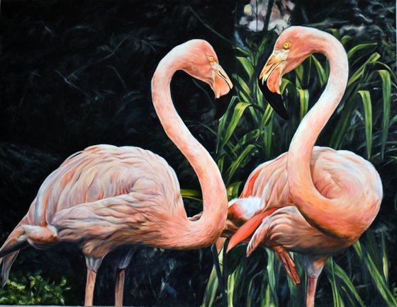 Original oil painting with a pair of flamingos 130 * 100 cm