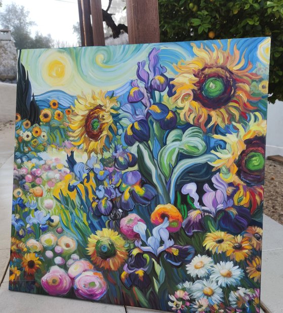 Sunflowers and Irises