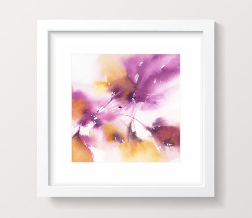 Small purple abstract flower painting by Olga Grigo
