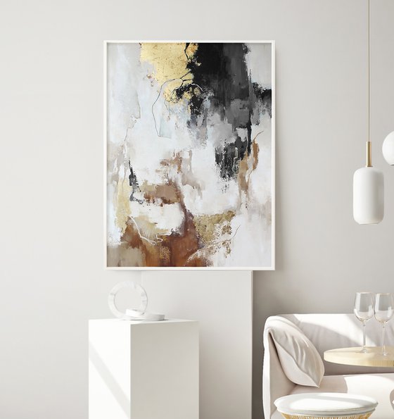 "Gray Flux 2" Gray gold abstract acrylic art
