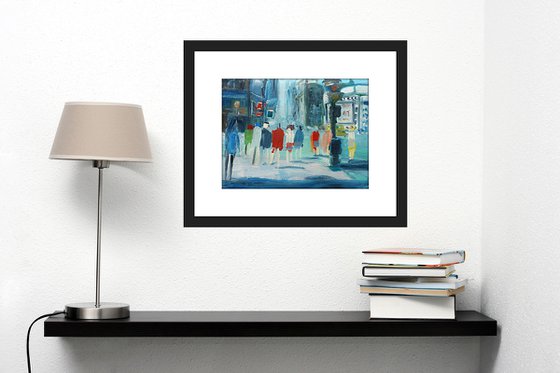 CITY FIGURES ABSTRACT. Original Impressionistic Figurative Oil Painting. Varnished.