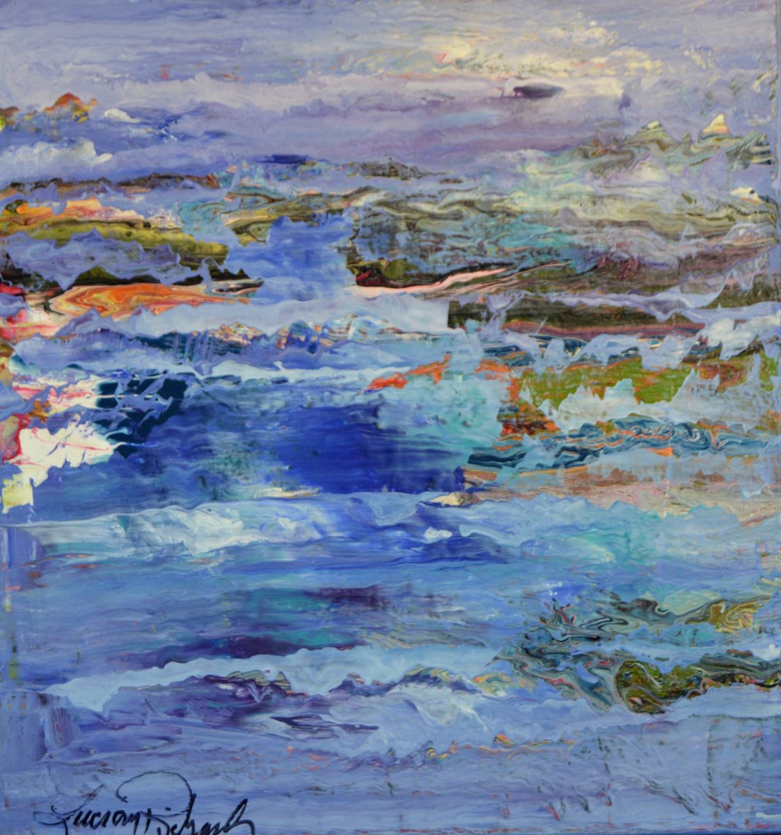 Impressionistic Landscape Acrylic Painting By Lucian Richards, 21 X 23", Winter, Original Artwork