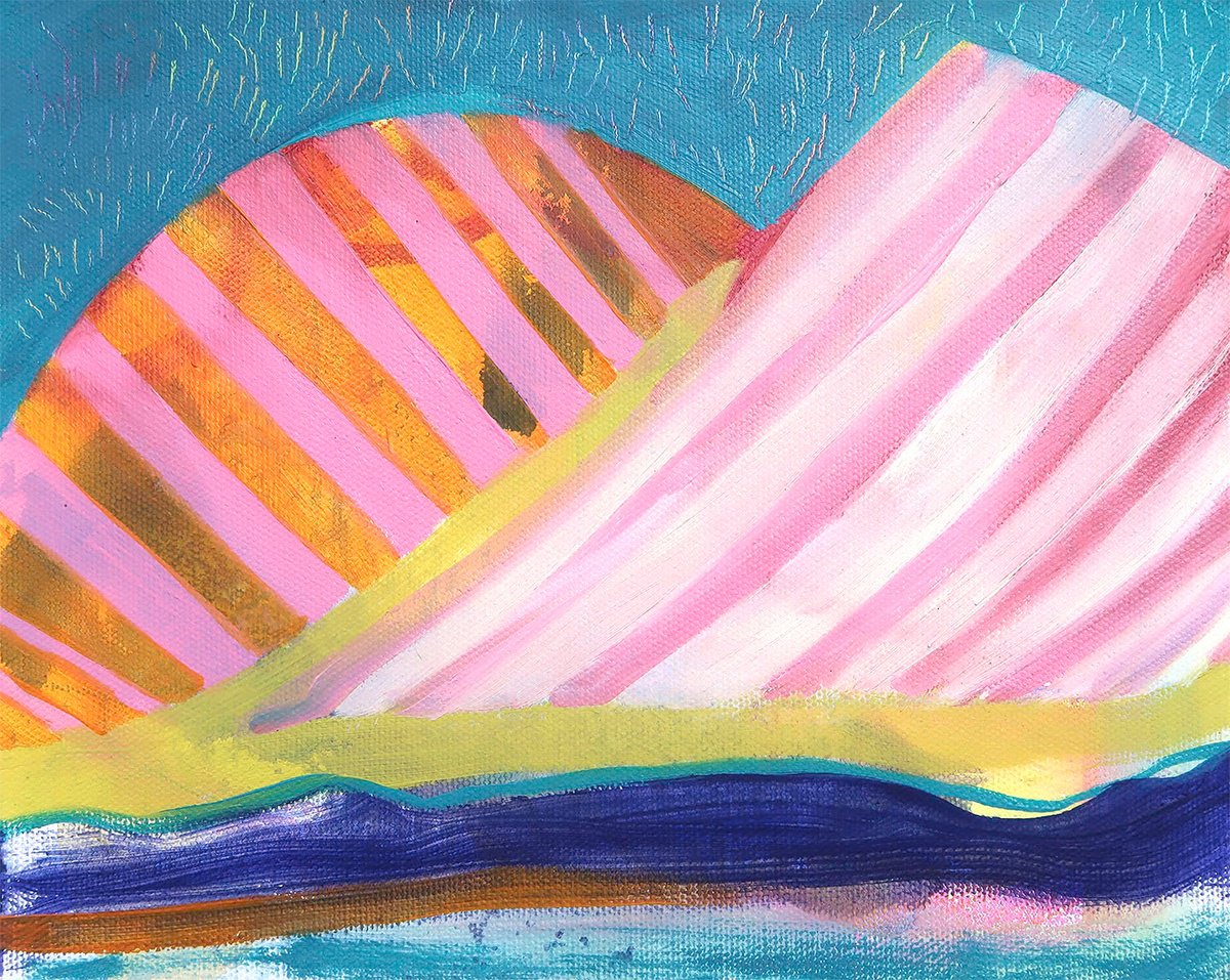 Expressive Oil Painting , Pink Mountain By Suzie Cumming, 11 X 9, Artwork For Sale On Artfinder