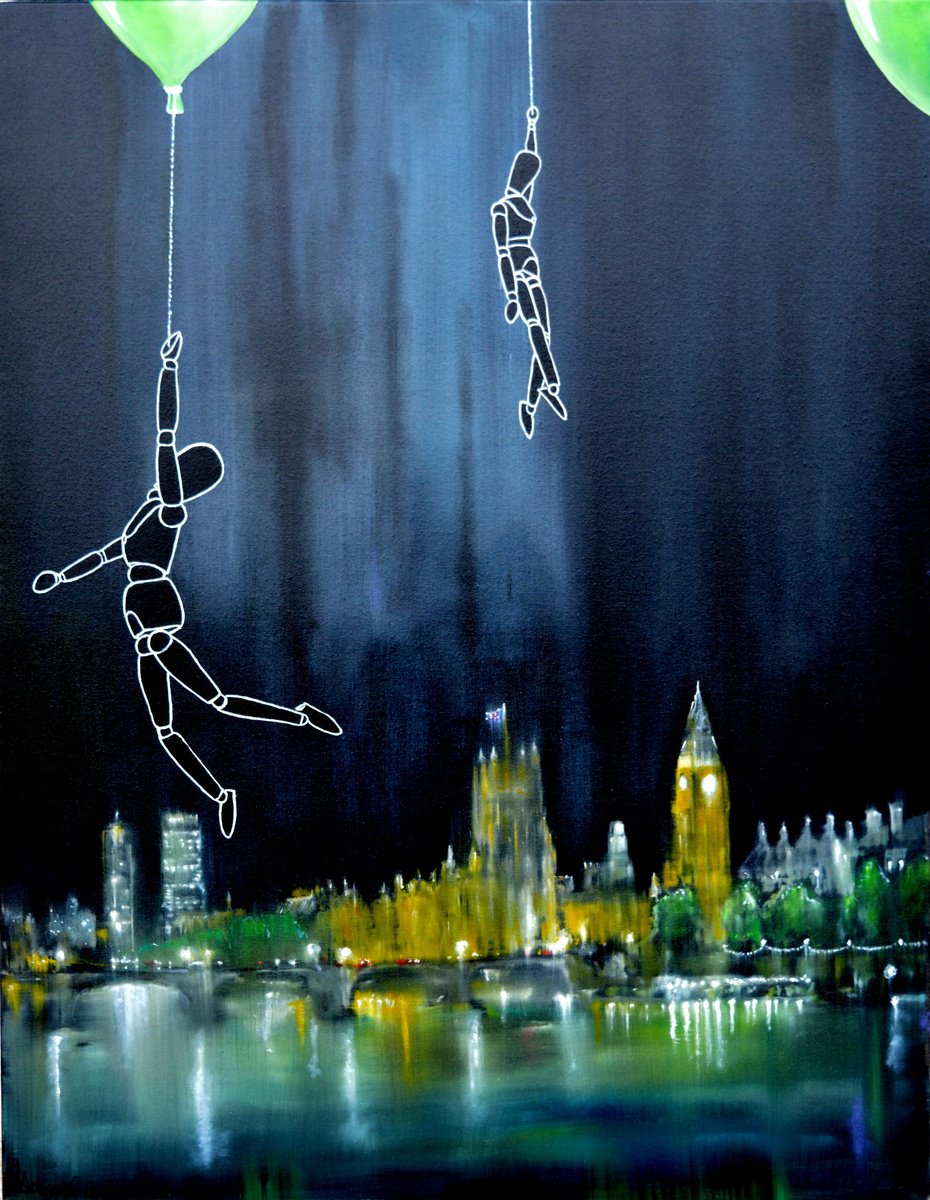 Surrealistic Cityscapes Oil Painting By Antonio Maggio Carluccio, 28 X 36, London, Original Artwork