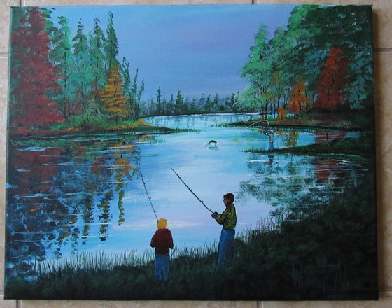 fishing day - an original lake painting