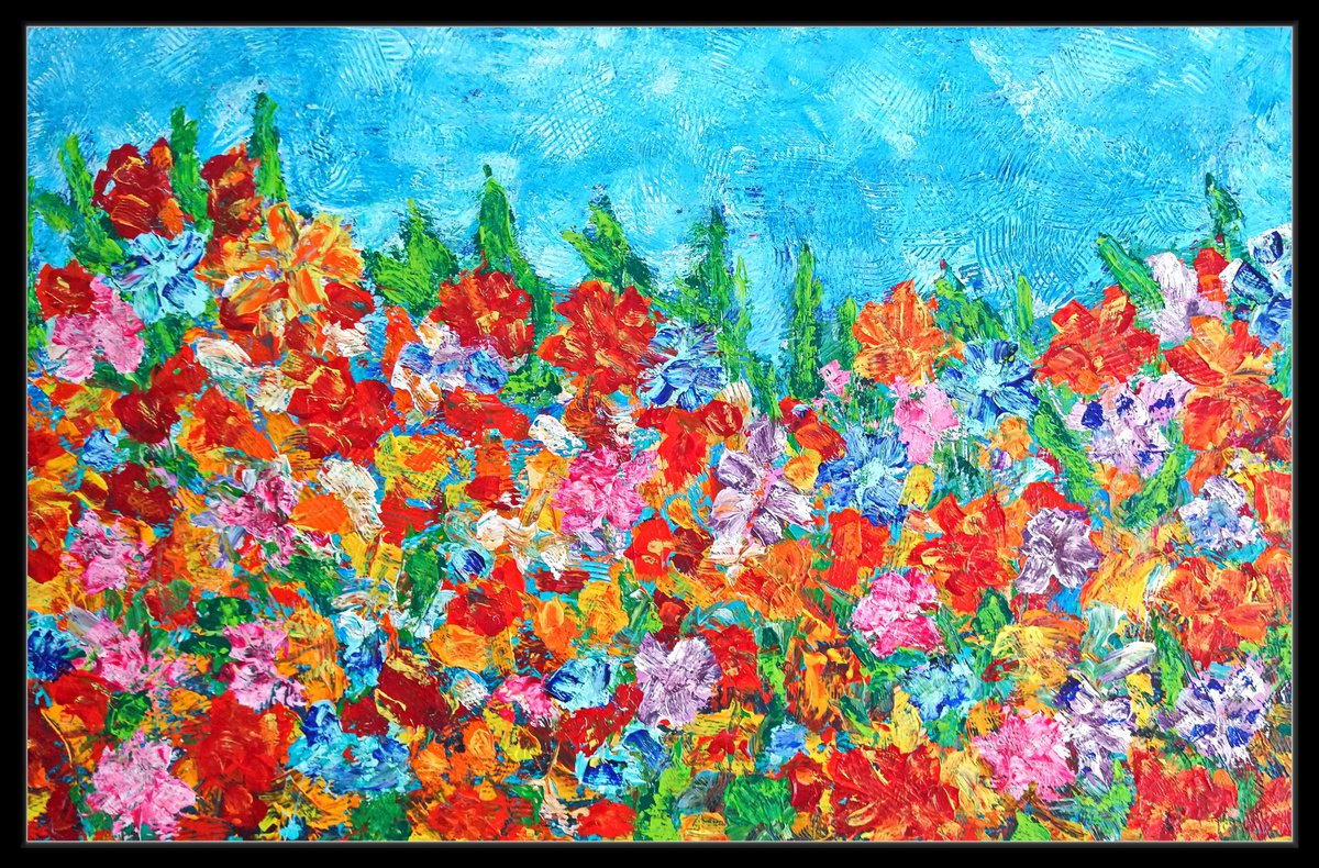 Organic Botanical Acrylic Painting By Tomas Gorjanc - Tomo, 37 X 25", Lively Garden, Original Artwork