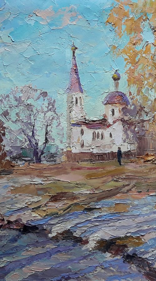 Winter landscape with a temple by Boris Serdyuk