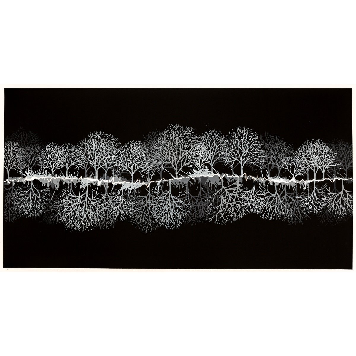 Illustrative Landscape Screenprint By Rob Wass, 30 X 16", Monochrome Treescape, Original Artwork