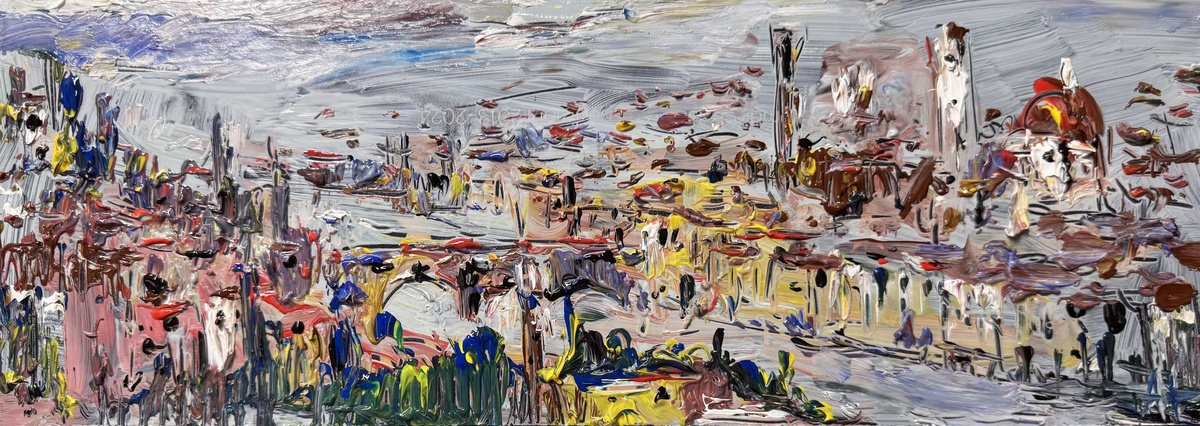 Impressionistic Landscape Acrylic Painting By Altin Furxhi, 16 X 6, Panoramic Florence, Original Artwork