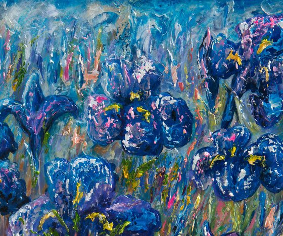 Countryside Irises   Oil painting  with palette knife 20x24 inches