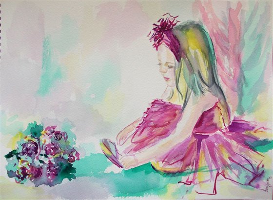 Little Ballerina 2-Original watercolor painting