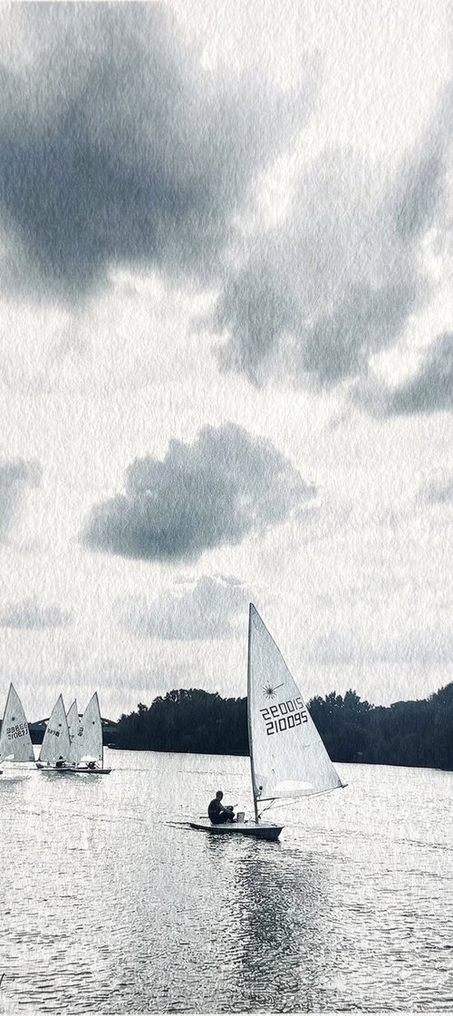 Sailing on the River Thames in cloudy London by Samira Malik